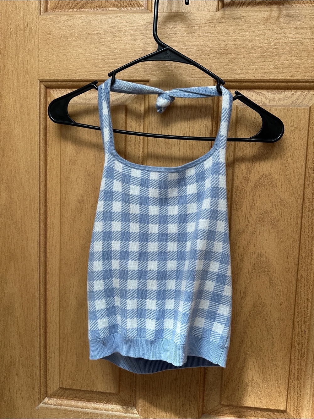 Abercrombie & Fitch Light Blue and White Gingham Halter Tank